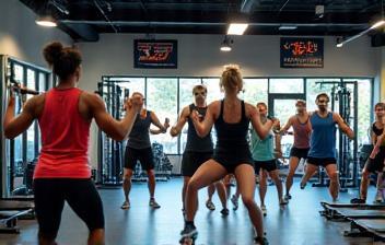 Diverse group of gym members working out with modern equipment
