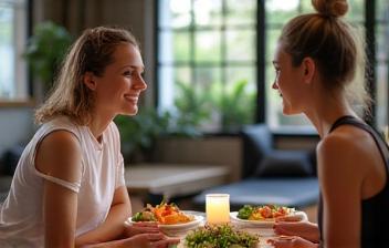 Nutrition coach discussing meal plans with a client at Ironbridge gym